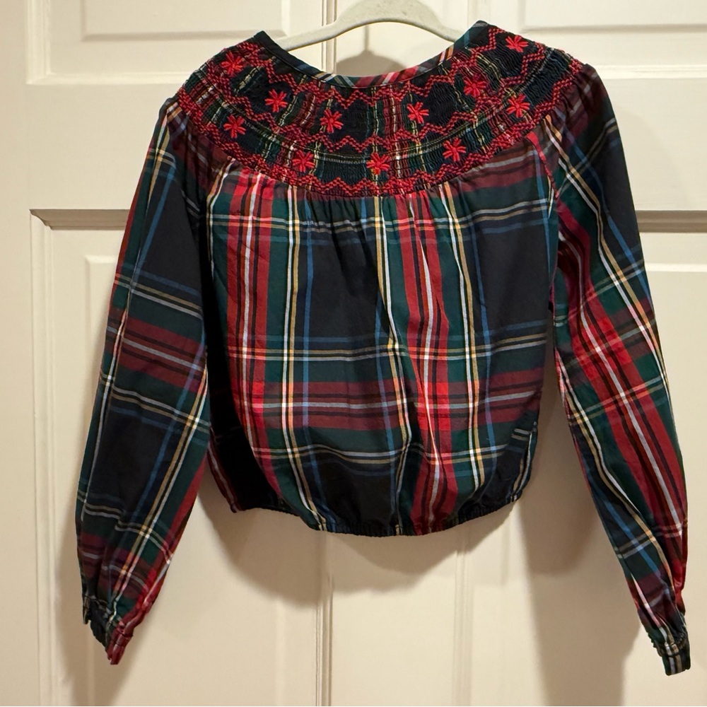 J Crew Plaid Blouse XS 4/5 Christmas Top
